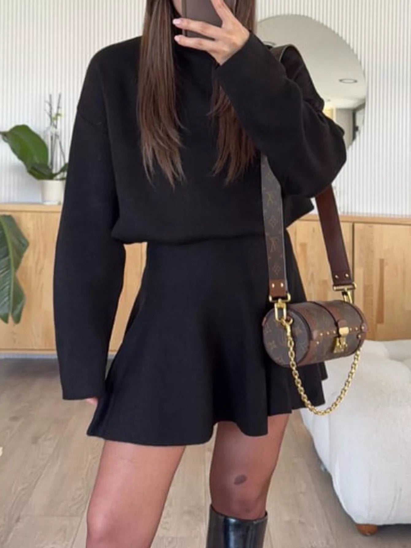 Turtleneck Dropped Shoulder Sweater and Skirt Set - Flip Flop Dynasty
