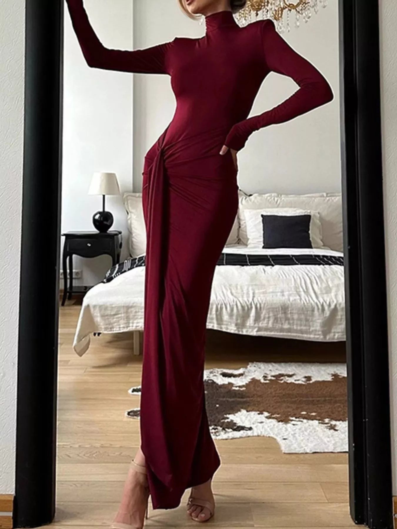 Turtleneck Long Sleeve Slit Maxi Dress - Flip Flop Dynasty