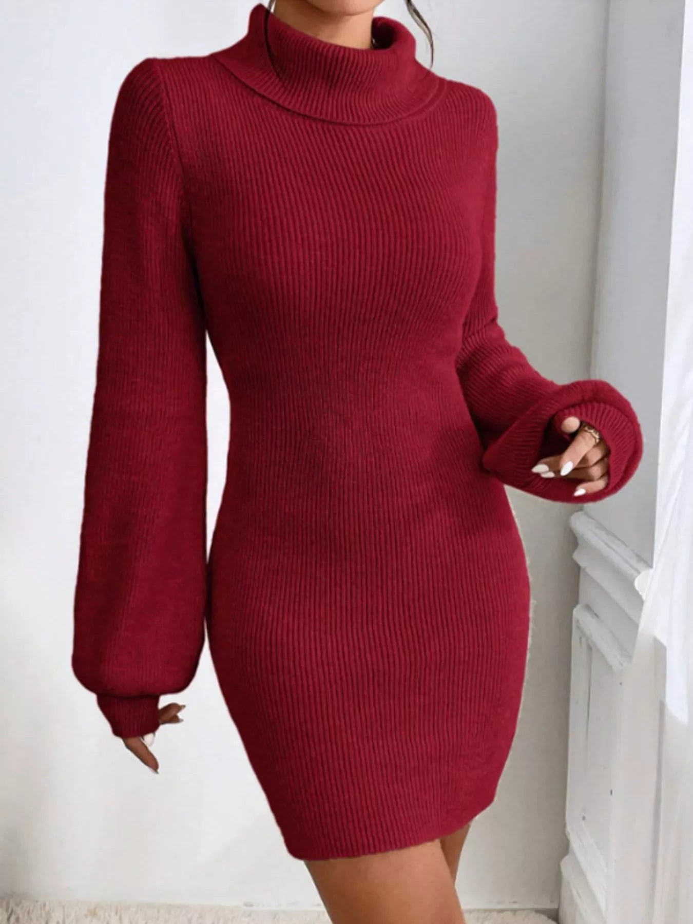Turtleneck Ribbed Knit Sweater Dress - Flip Flop Dynasty