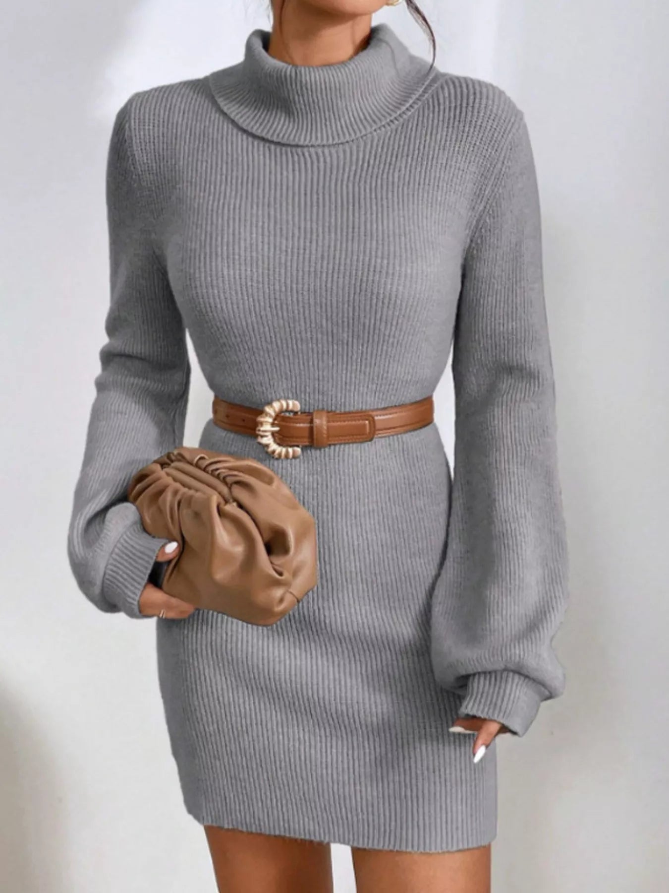 Turtleneck Ribbed Knit Sweater Dress - Flip Flop Dynasty