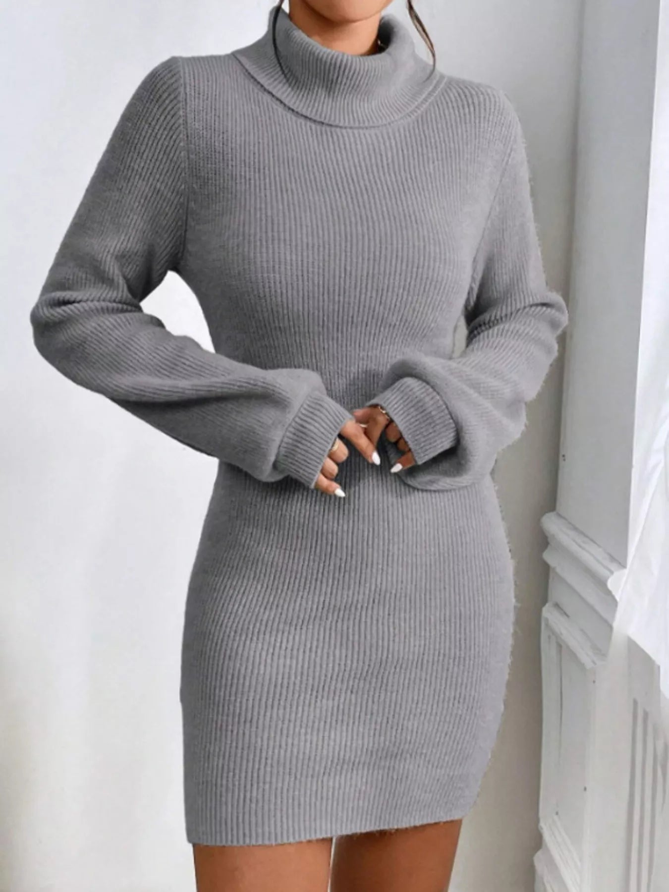 Turtleneck Ribbed Knit Sweater Dress - Flip Flop Dynasty