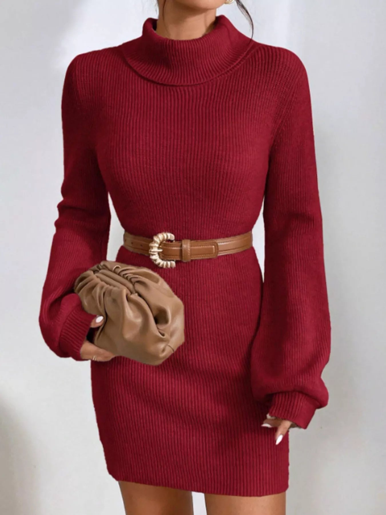 Turtleneck Ribbed Knit Sweater Dress - Flip Flop Dynasty