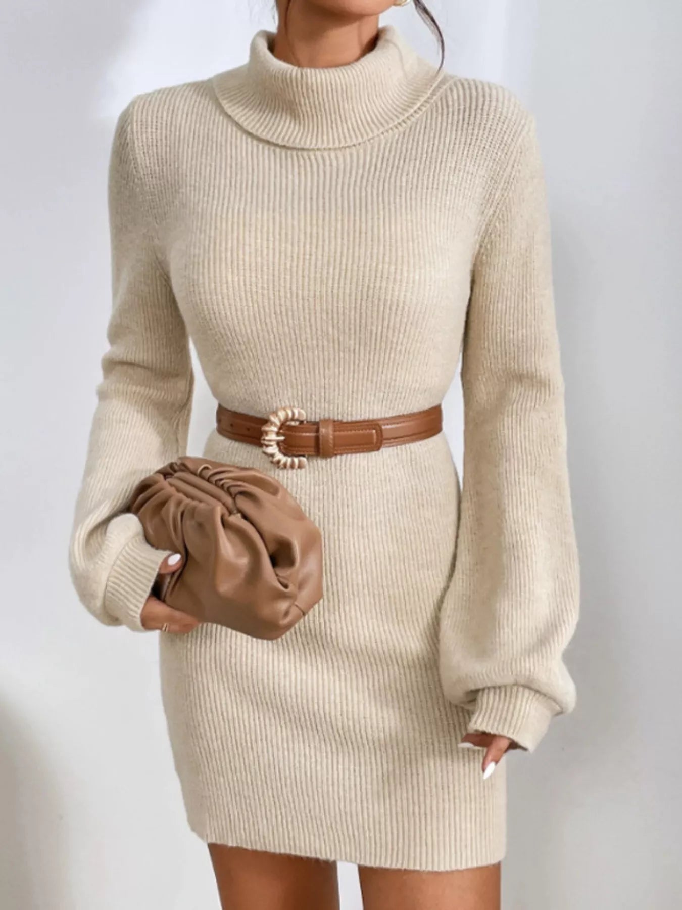Turtleneck Ribbed Knit Sweater Dress - Flip Flop Dynasty