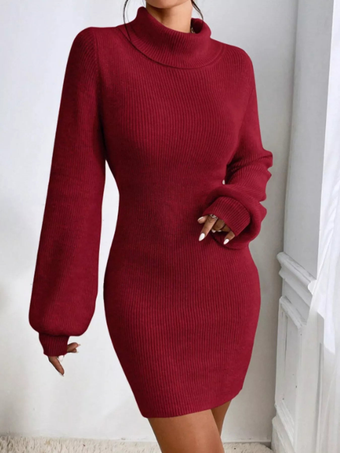 Turtleneck Ribbed Knit Sweater Dress - Flip Flop Dynasty