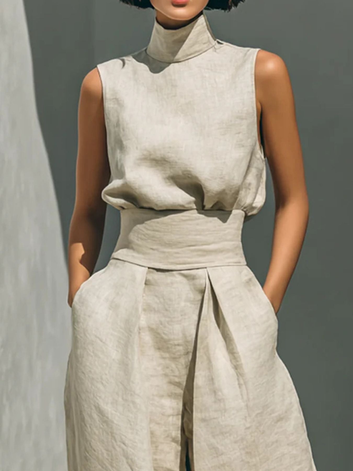 Turtleneck Sleeveless Top and Pants Set - Flip Flop Dynasty