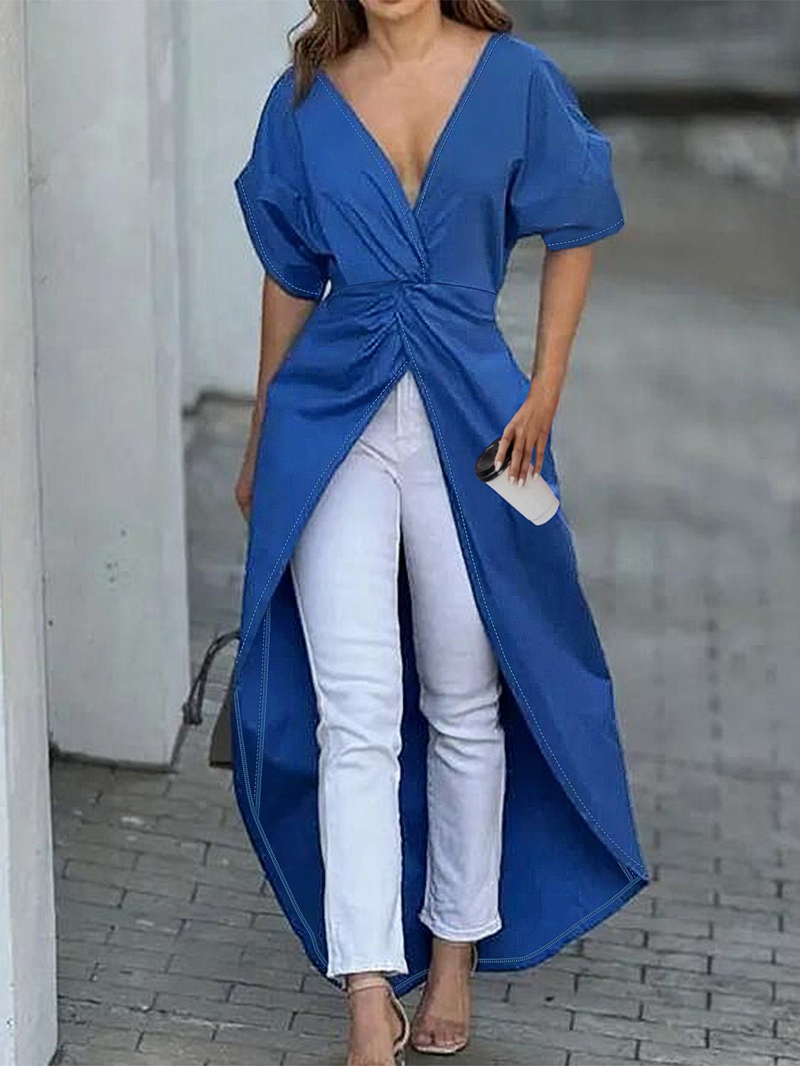 Twisted High - Low Short Sleeve Blouse - Flip Flop Dynasty