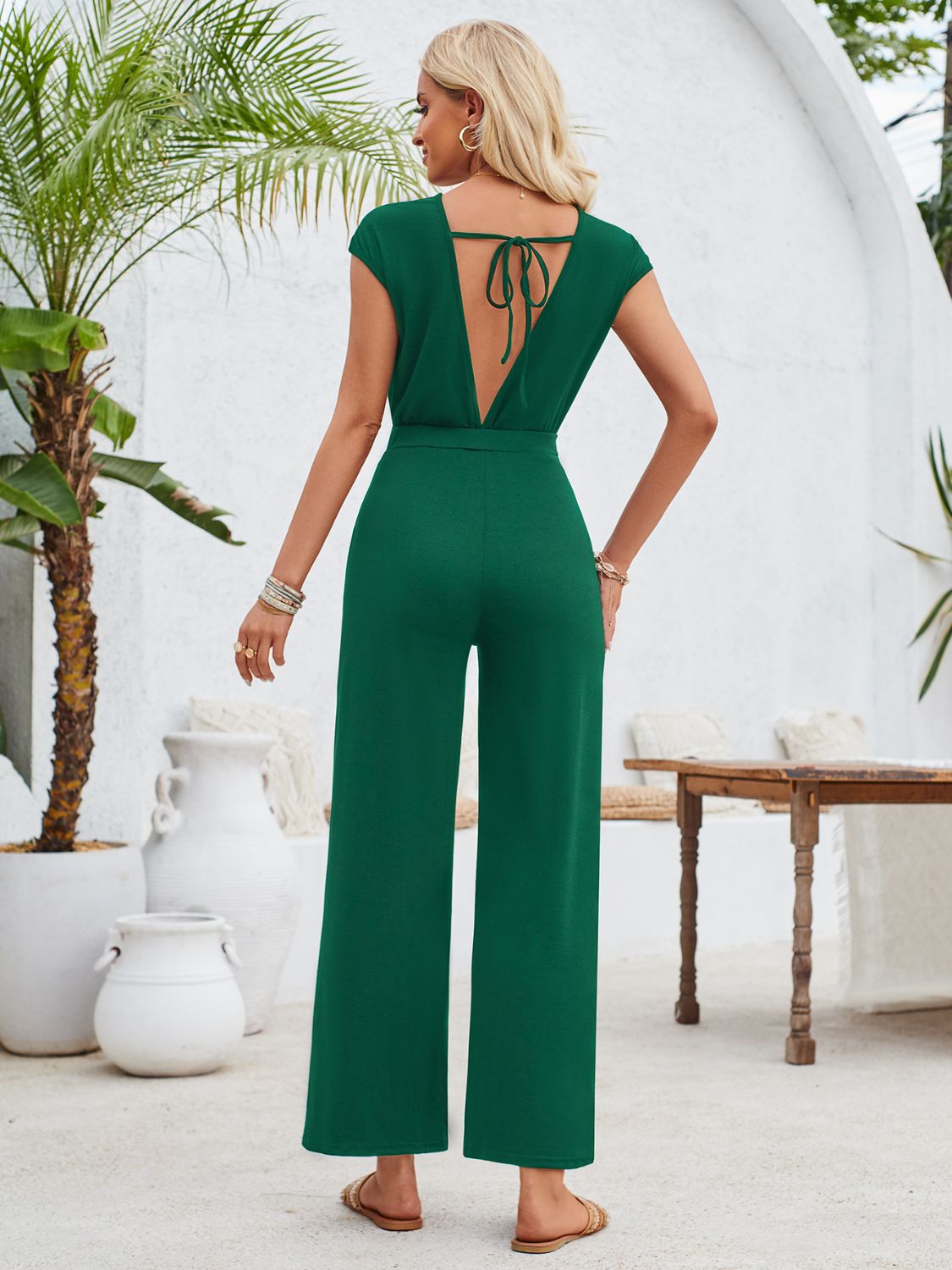 Twisted Round Neck Cap Sleeve Jumpsuit - Flip Flop Dynasty