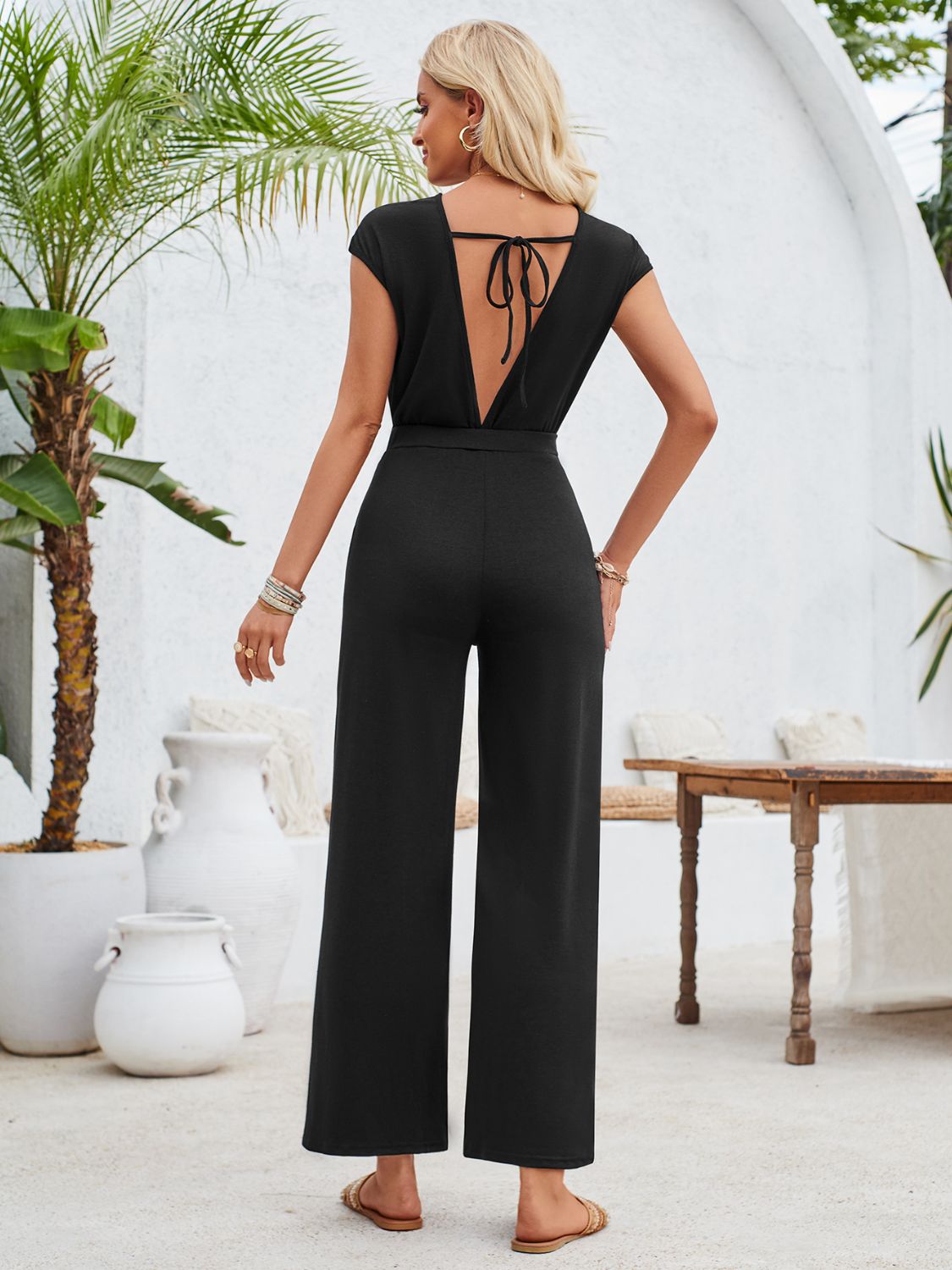 Twisted Round Neck Cap Sleeve Jumpsuit - Flip Flop Dynasty