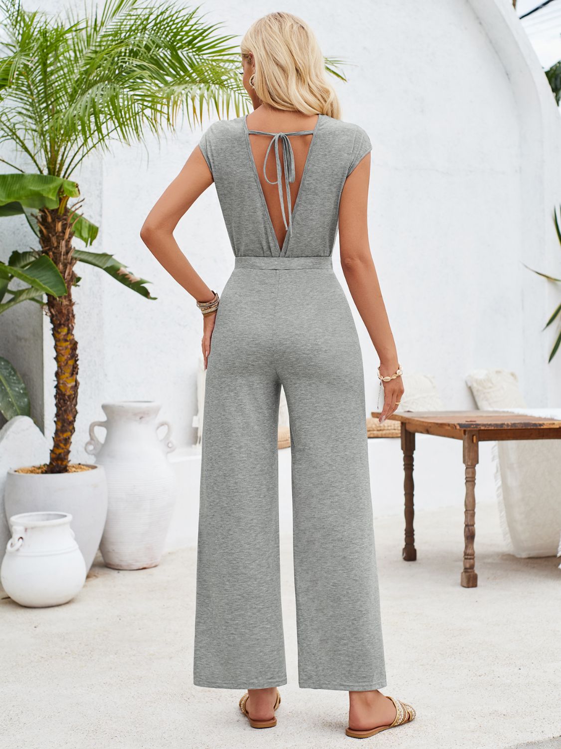Twisted Round Neck Cap Sleeve Jumpsuit - Flip Flop Dynasty