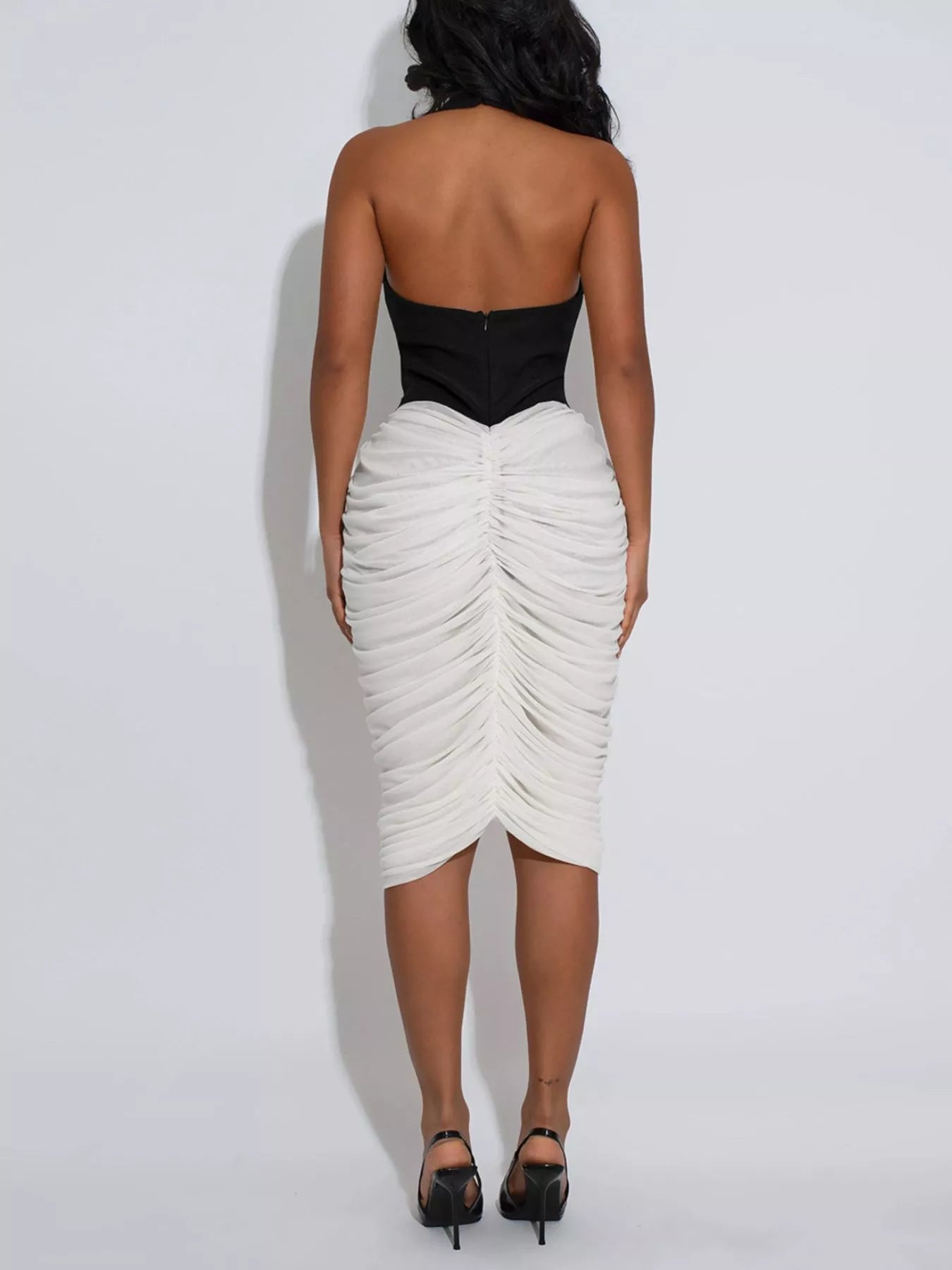 Two-Tone Sleeveless Ruched Midi Dress - Flip Flop Dynasty