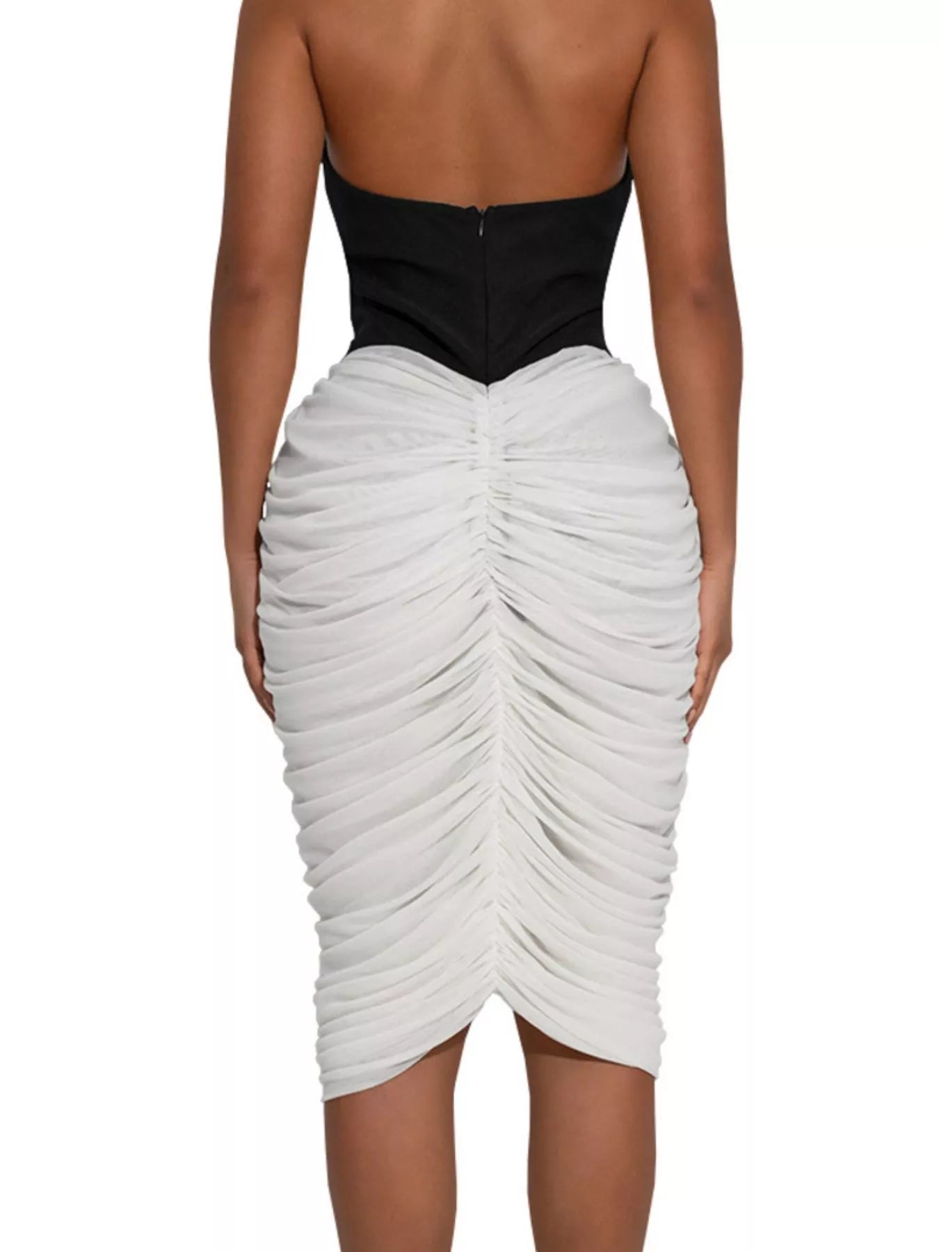 Two-Tone Sleeveless Ruched Midi Dress - Flip Flop Dynasty