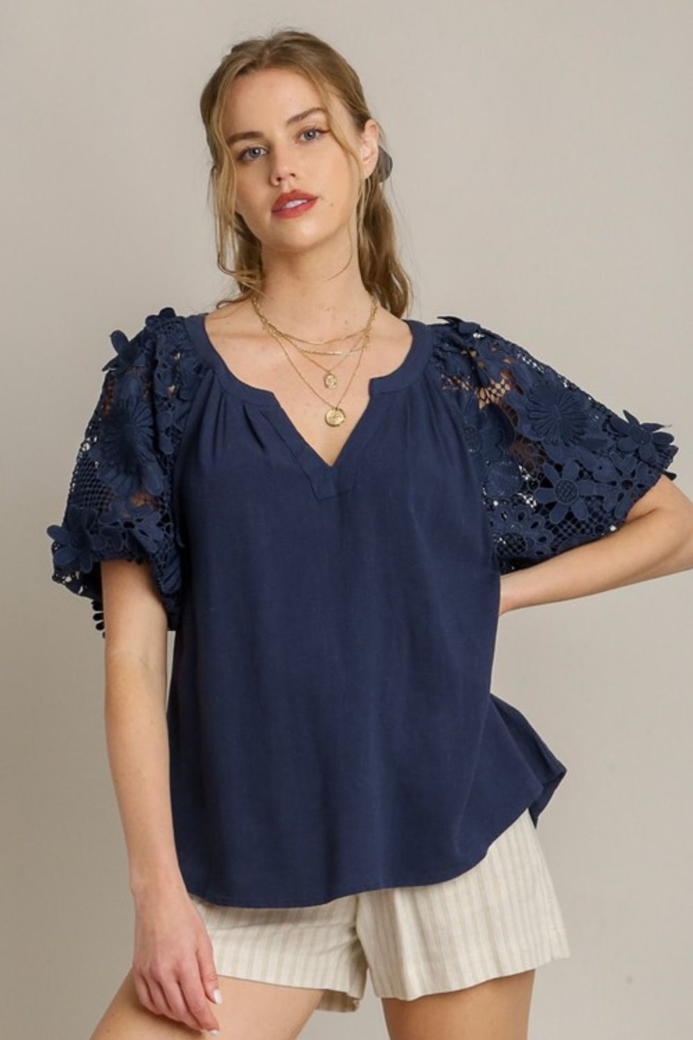 Umgee Full Size French Terry Boxy Cut Top with 3D Floral Sleeve Plus Size - Flip Flop Dynasty