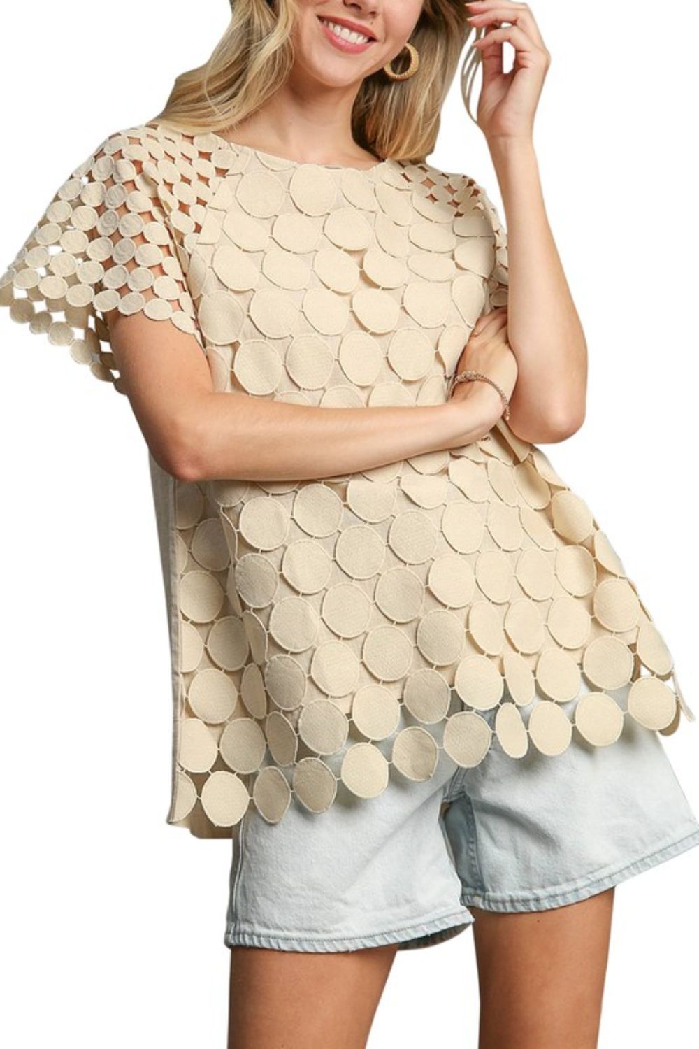 Umgee Full Size Mixed Polka Dot Lace Raglan Sleeve Boxy Cut Top Plus Size - Flip Flop Dynasty