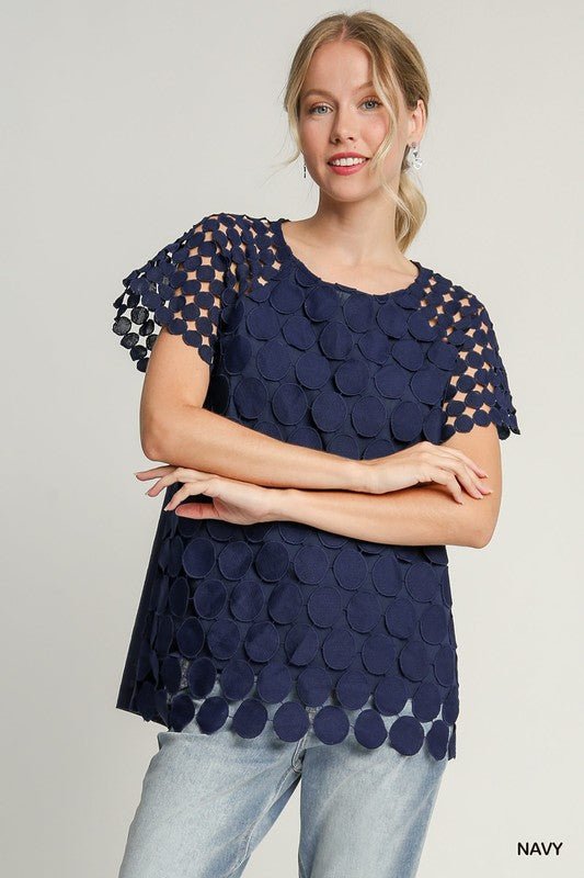 Umgee Full Size Mixed Polka Dot Lace Raglan Sleeve Boxy Cut Top Plus Size - Flip Flop Dynasty