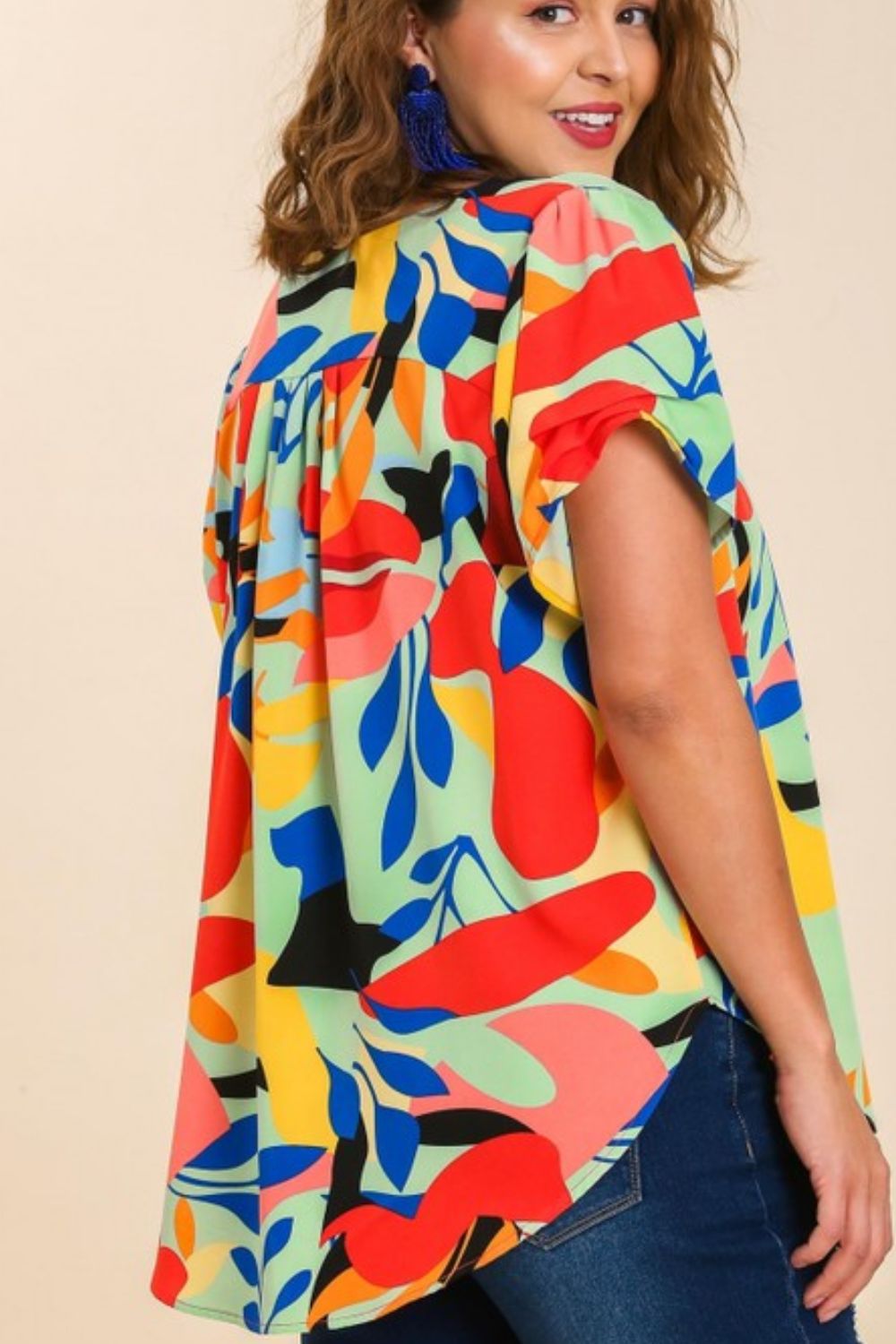 Umgee Full Size Short Sleeved Abstract Print Top Plus Size - Flip Flop Dynasty