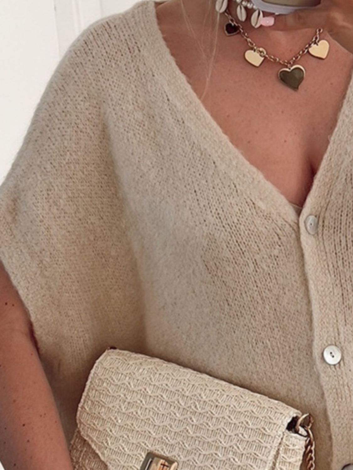 V - Neck Button Up Short Sleeve Cardigan - Flip Flop Dynasty