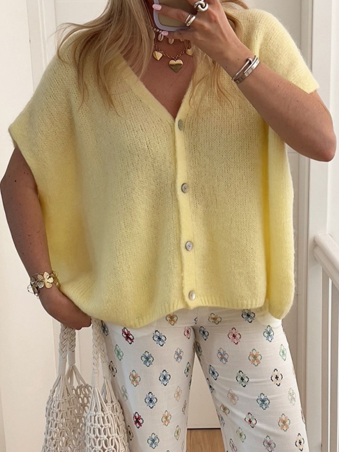 V - Neck Button Up Short Sleeve Cardigan - Flip Flop Dynasty