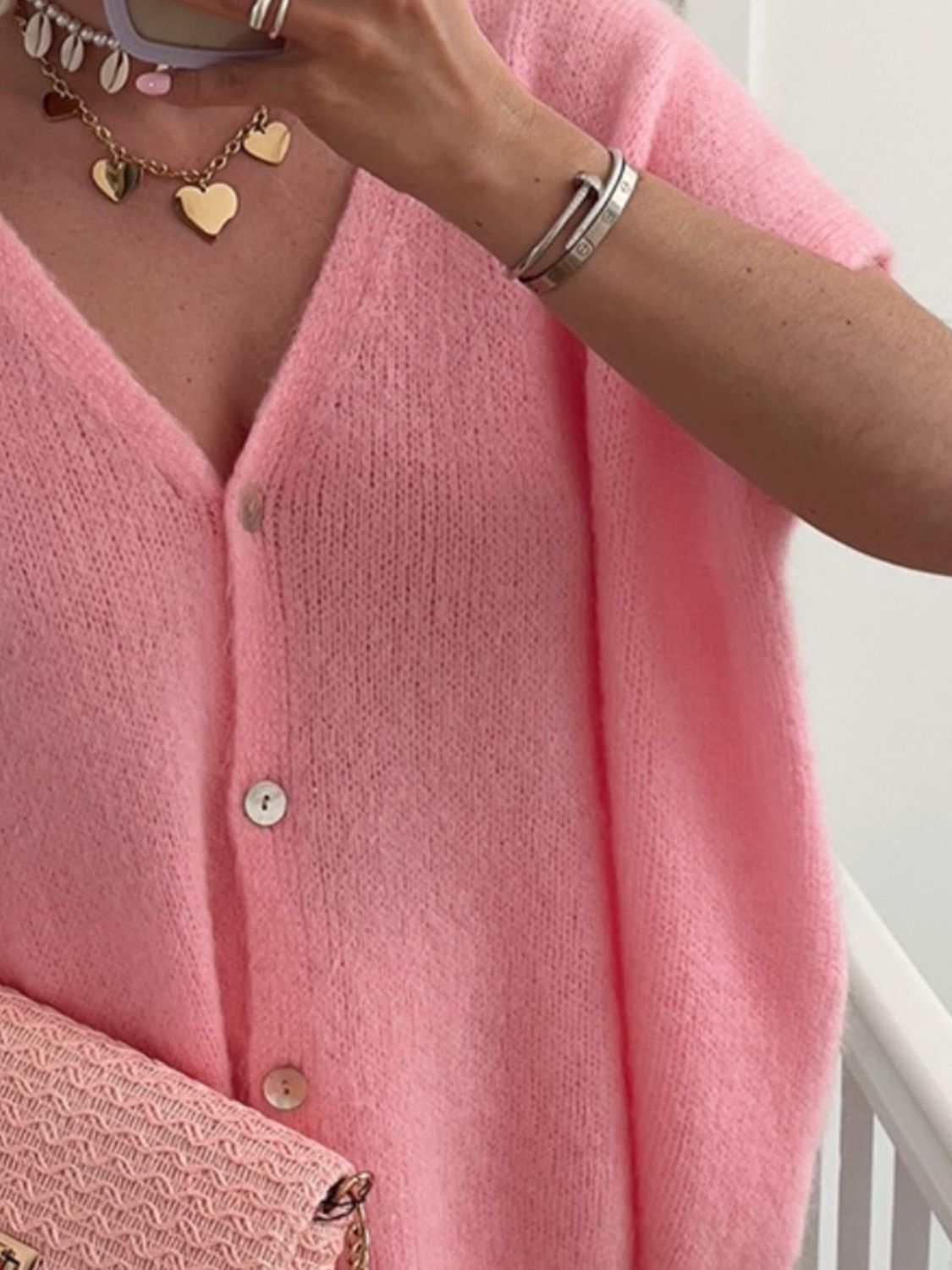 V - Neck Button Up Short Sleeve Cardigan - Flip Flop Dynasty
