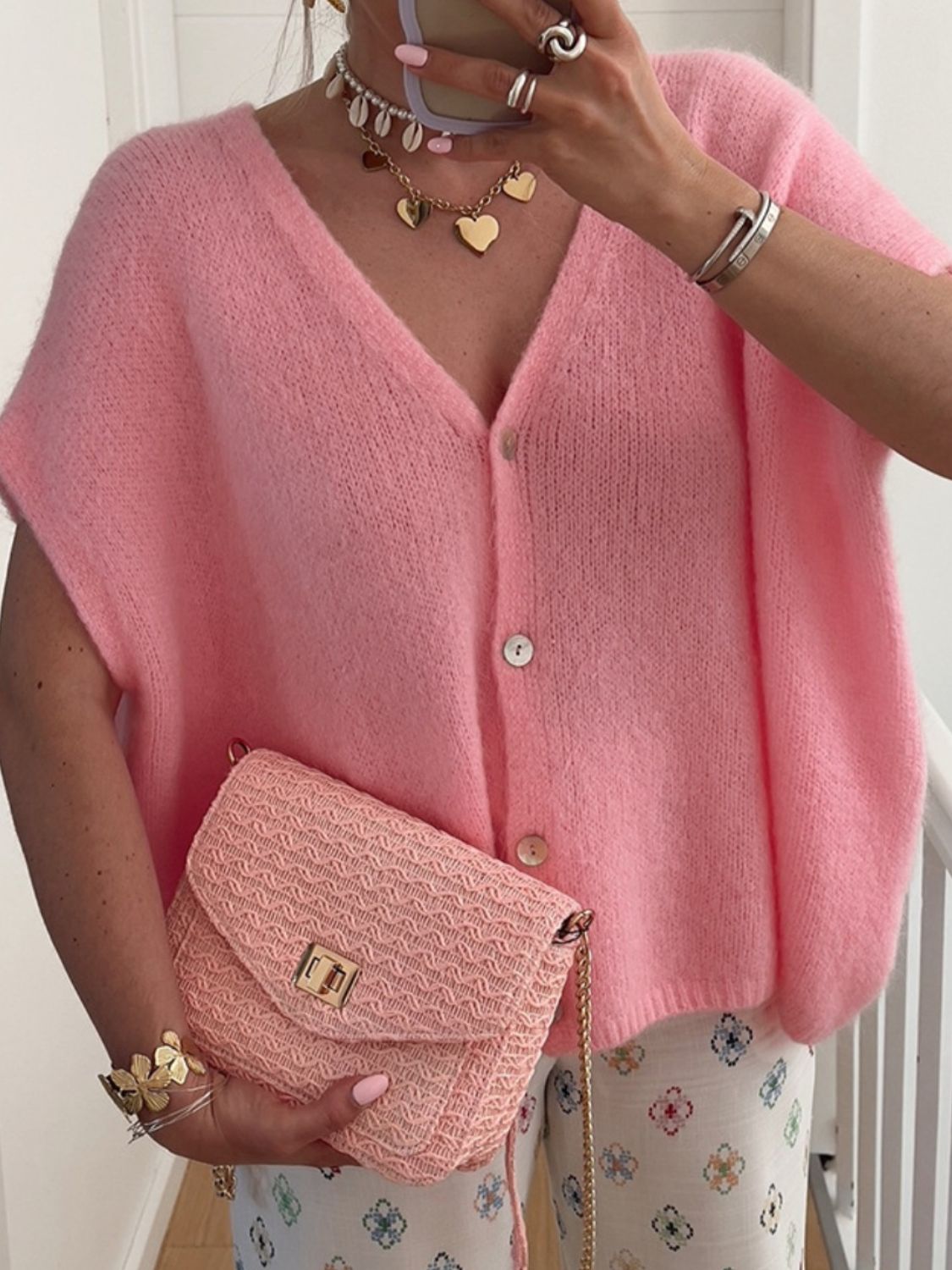 V - Neck Button Up Short Sleeve Cardigan - Flip Flop Dynasty