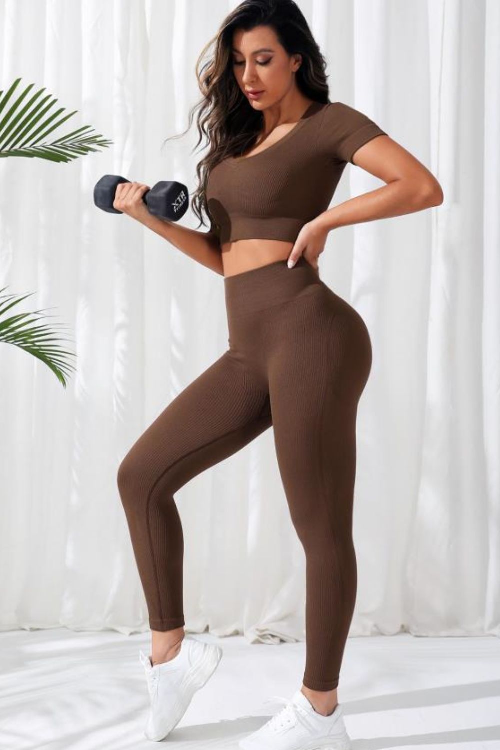 V - Neck Crop Top and High Waistband Long Active Pants - Flip Flop Dynasty