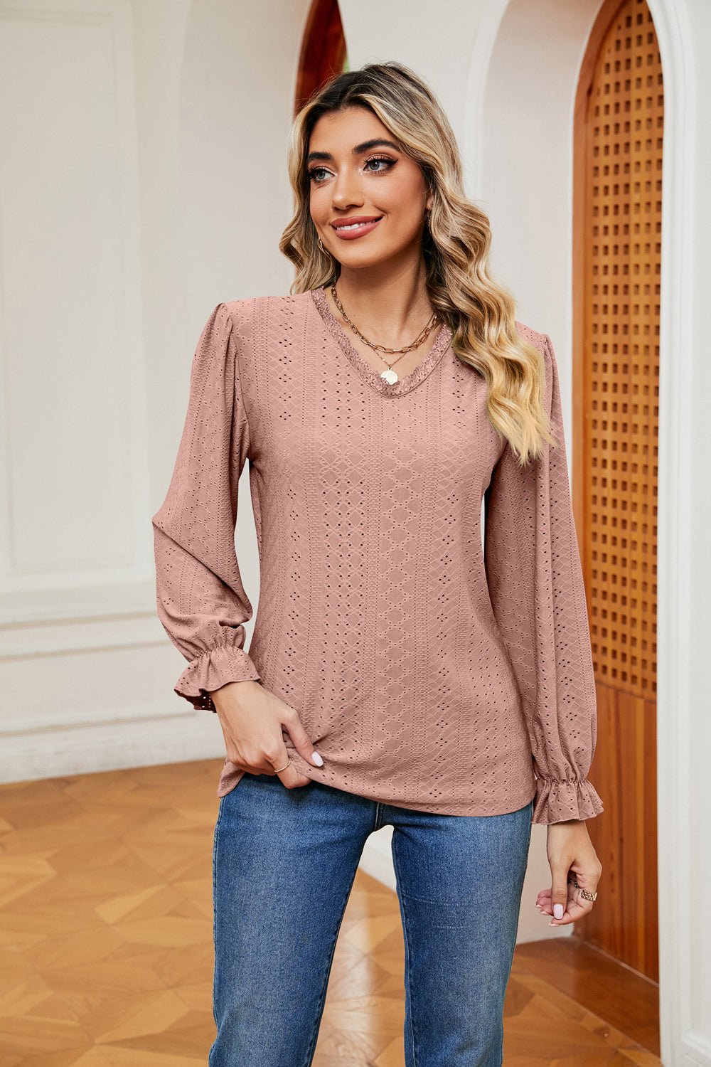 V-Neck Flounce Sleeve Blouse - Flip Flop Dynasty