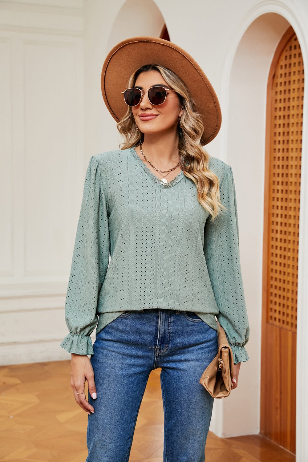 V-Neck Flounce Sleeve Blouse - Flip Flop Dynasty