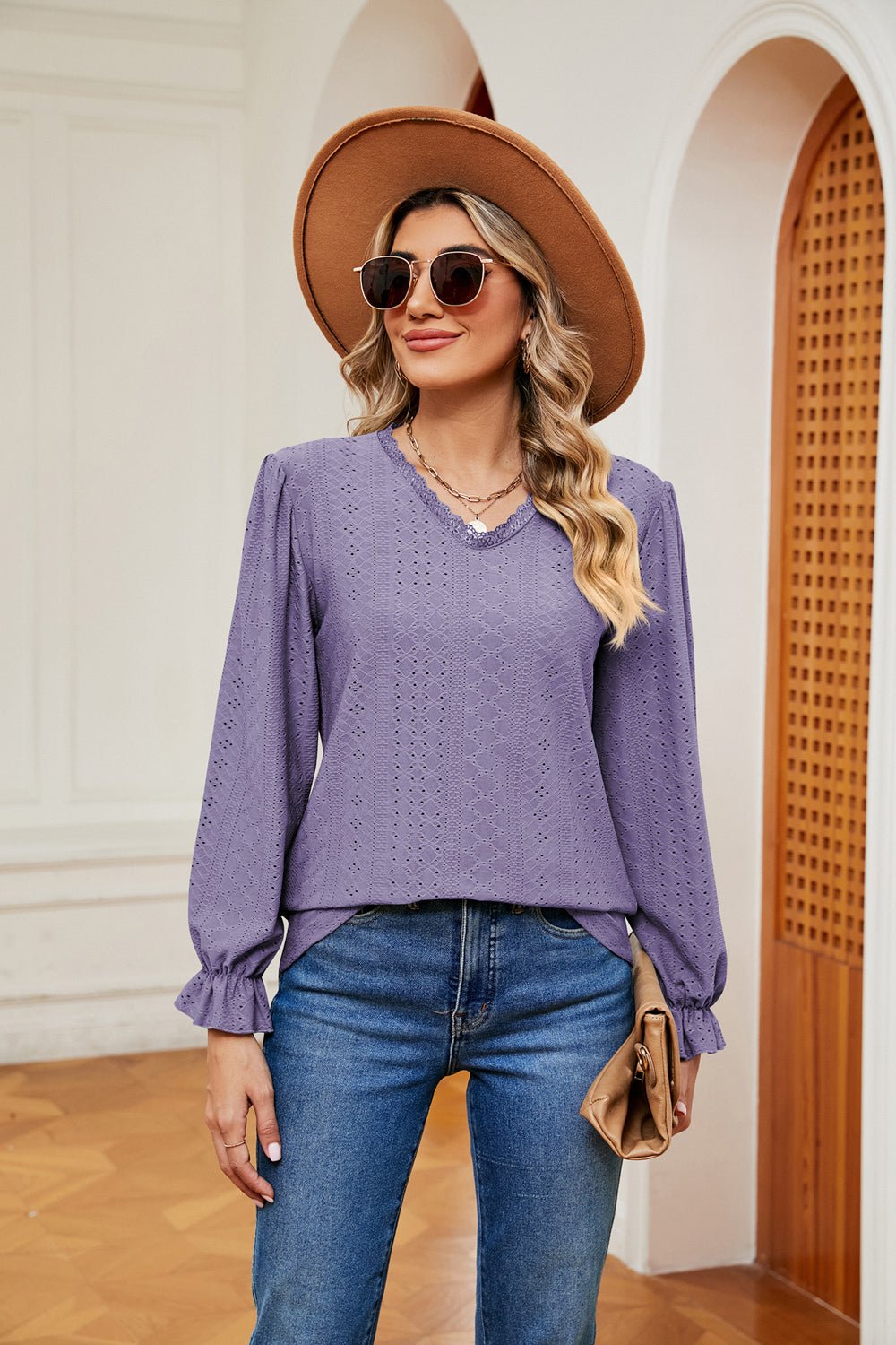 V-Neck Flounce Sleeve Blouse - Flip Flop Dynasty