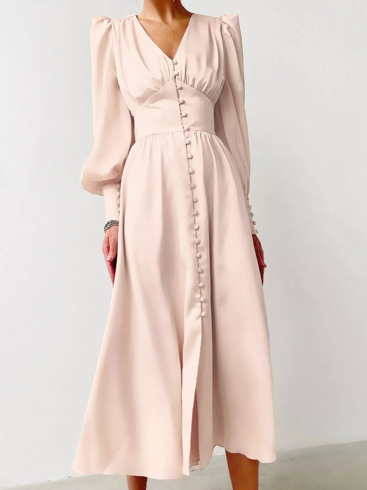 V-Neck Lantern Sleeve Midi Dress - Flip Flop Dynasty