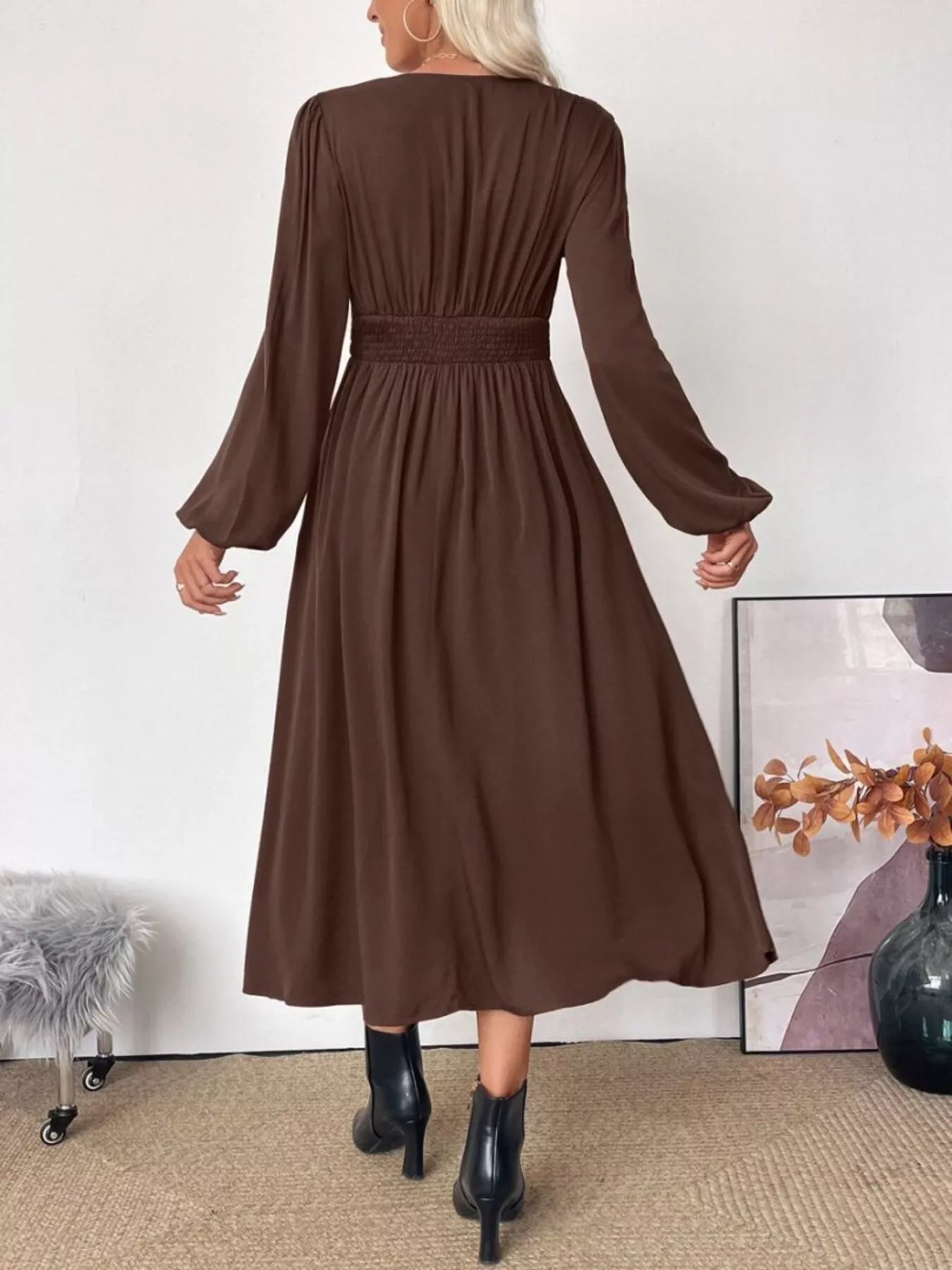 V - Neck Long Sleeve A - Line Midi Dress - Flip Flop Dynasty