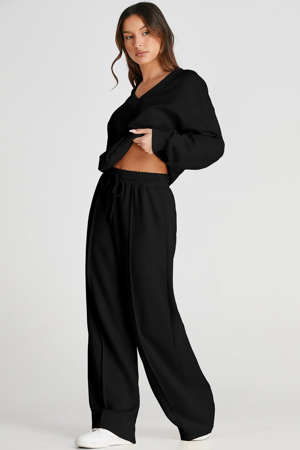 V - Neck Long Sleeve Top and Pants Active Set - Flip Flop Dynasty