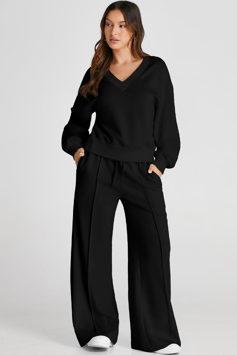 V - Neck Long Sleeve Top and Pants Active Set - Flip Flop Dynasty