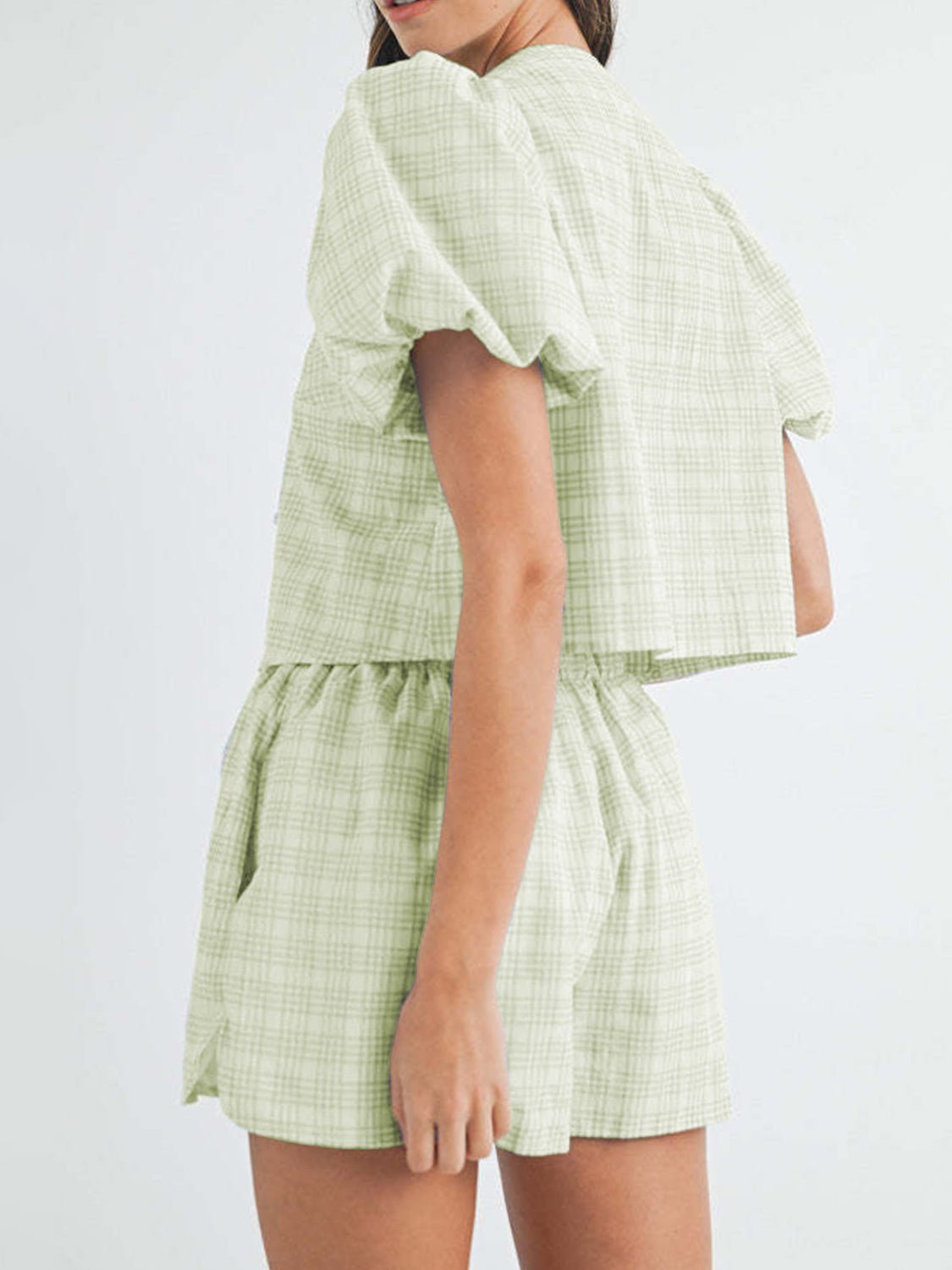 V - Neck Puff Sleeve Top and Shorts Set - Flip Flop Dynasty