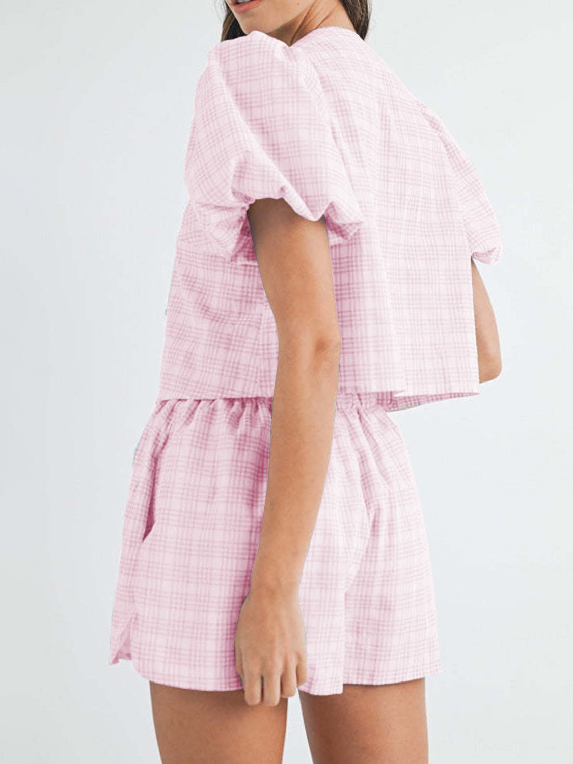 V - Neck Puff Sleeve Top and Shorts Set - Flip Flop Dynasty