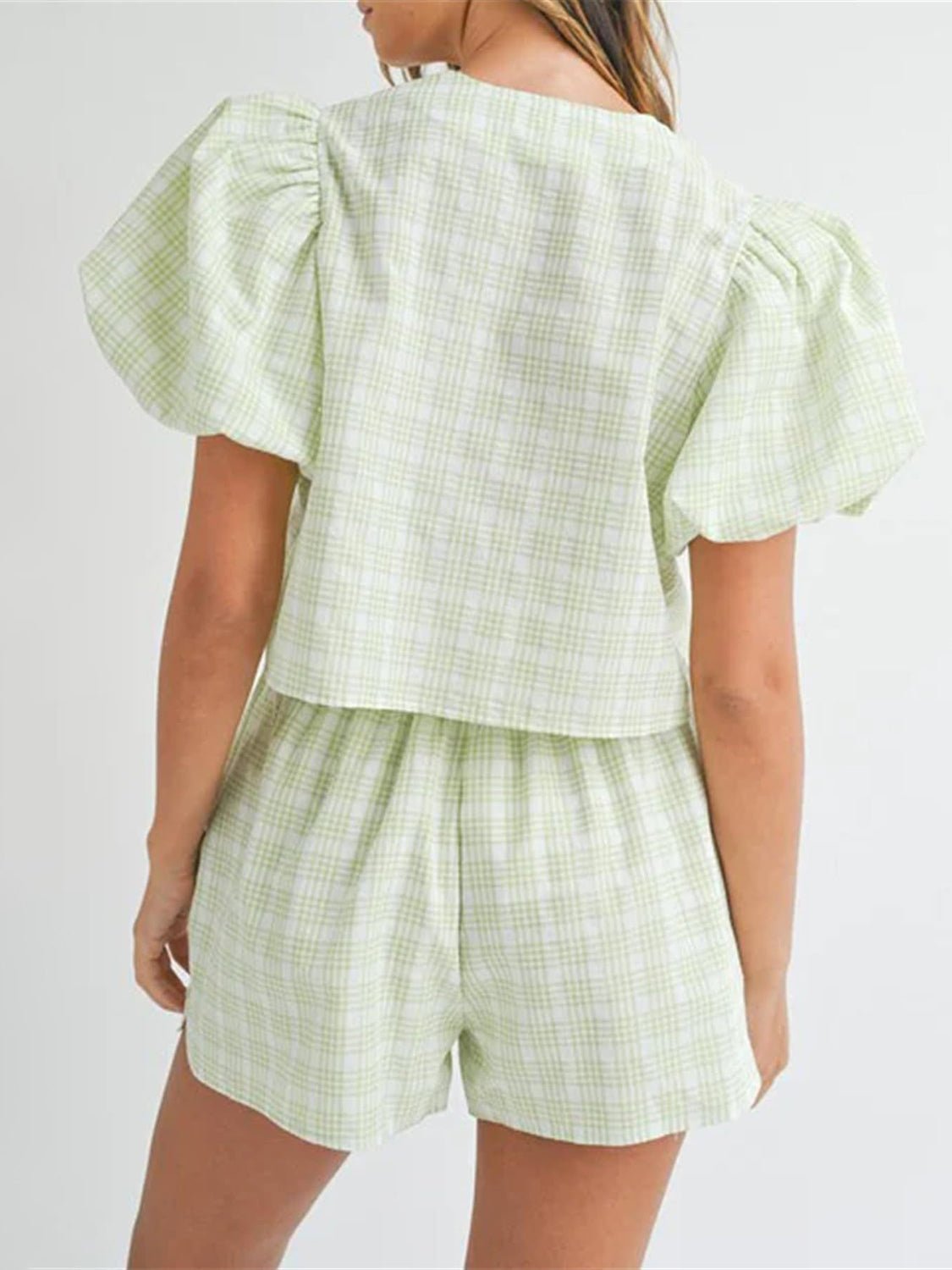 V - Neck Puff Sleeve Top and Shorts Set - Flip Flop Dynasty