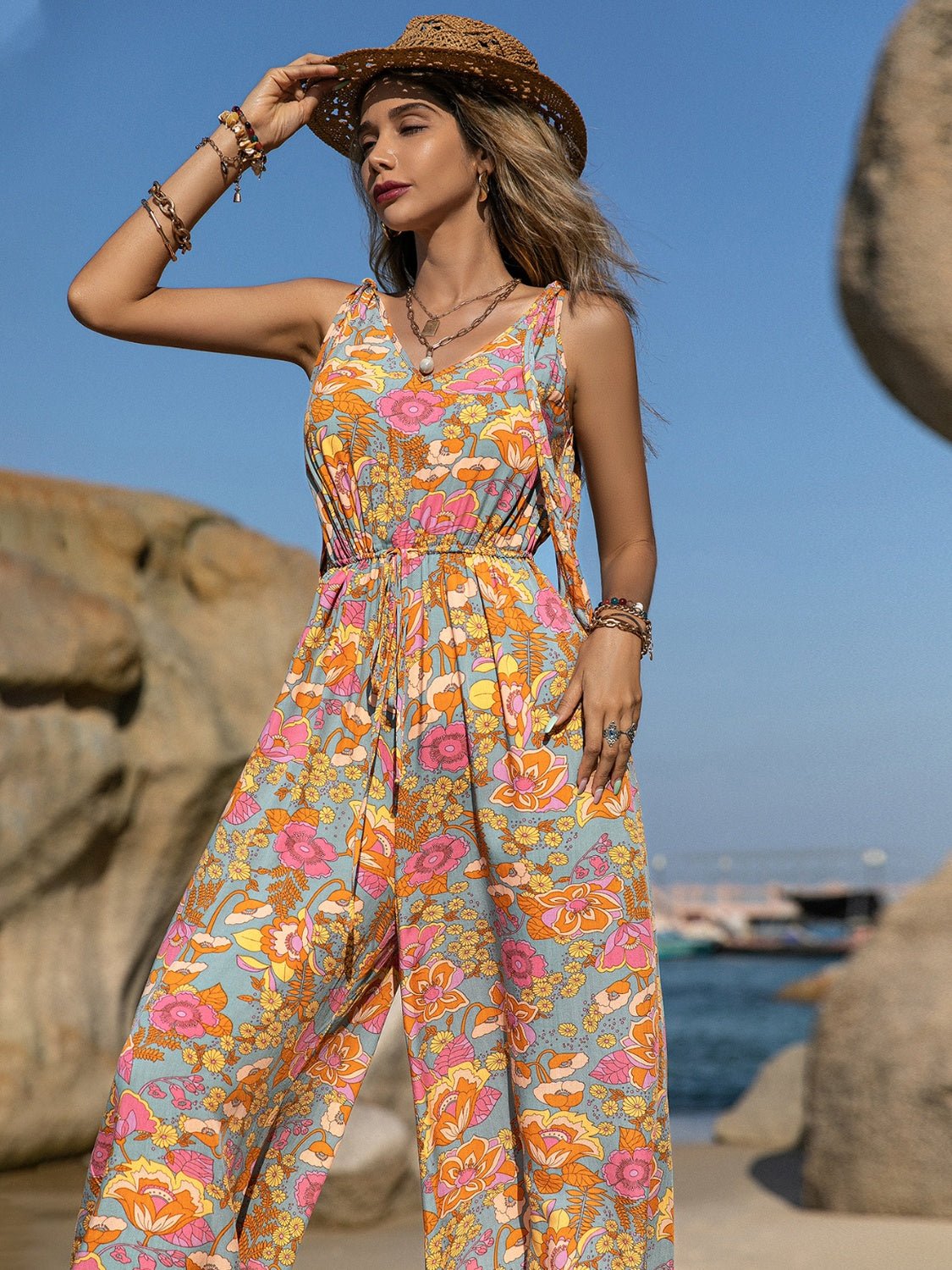 V - Neck Wide Leg Jumpsuit - Flip Flop Dynasty