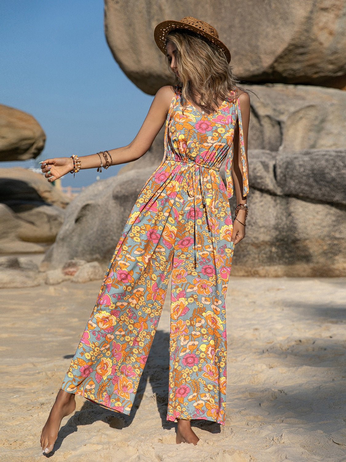 V - Neck Wide Leg Jumpsuit - Flip Flop Dynasty