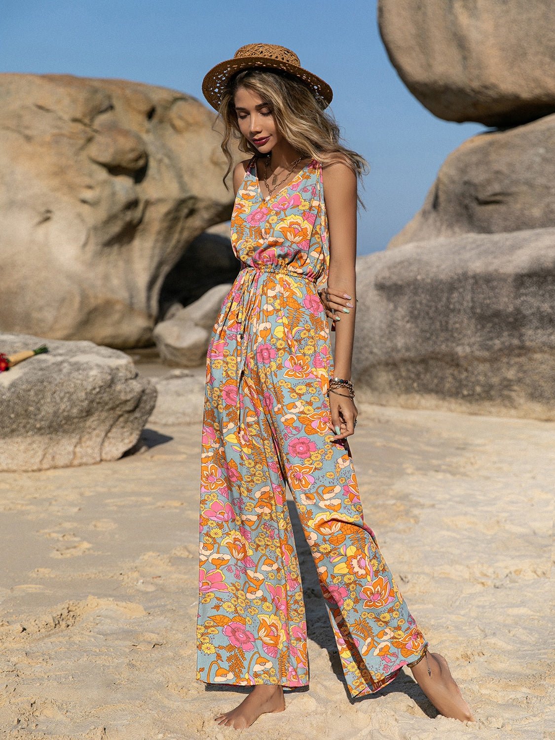 V - Neck Wide Leg Jumpsuit - Flip Flop Dynasty