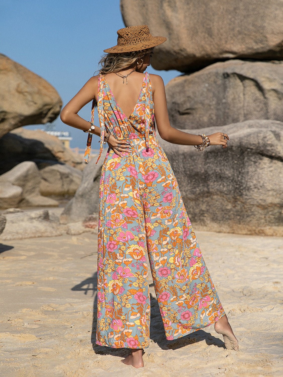 V - Neck Wide Leg Jumpsuit - Flip Flop Dynasty