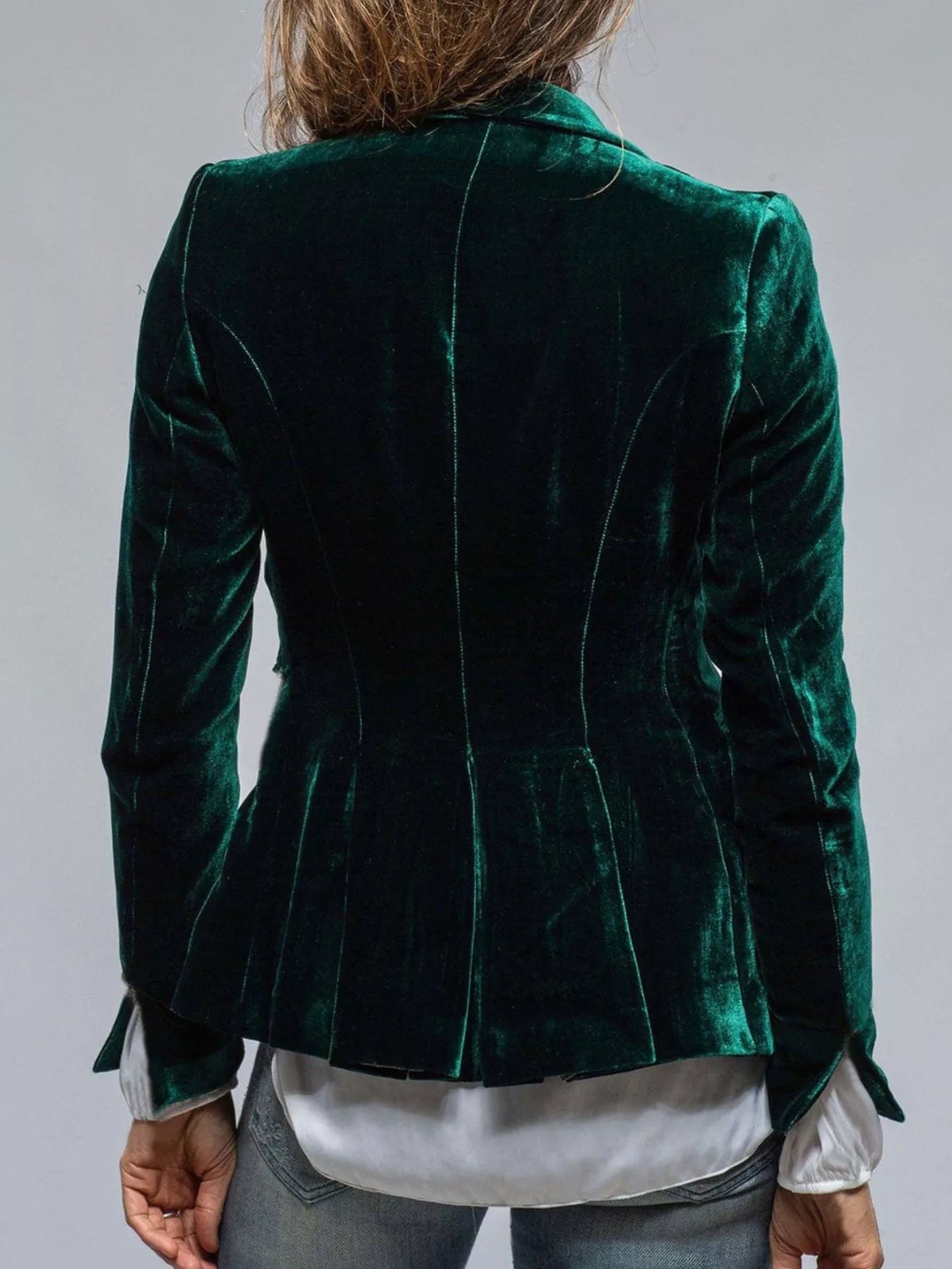 Velvet Lapel Collar Button Up Blazer - Flip Flop Dynasty