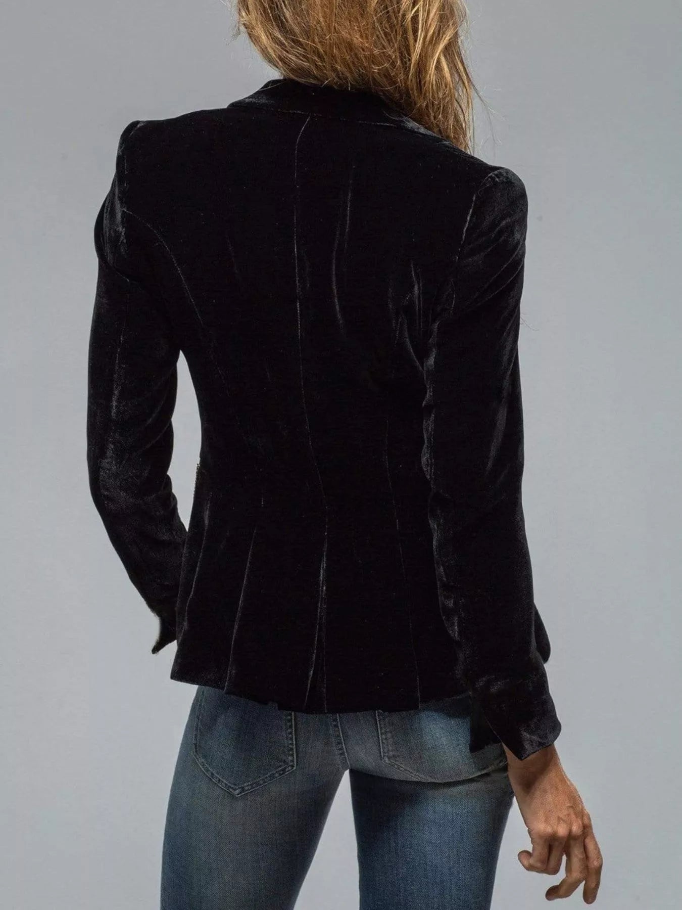 Velvet Lapel Collar Button Up Blazer - Flip Flop Dynasty