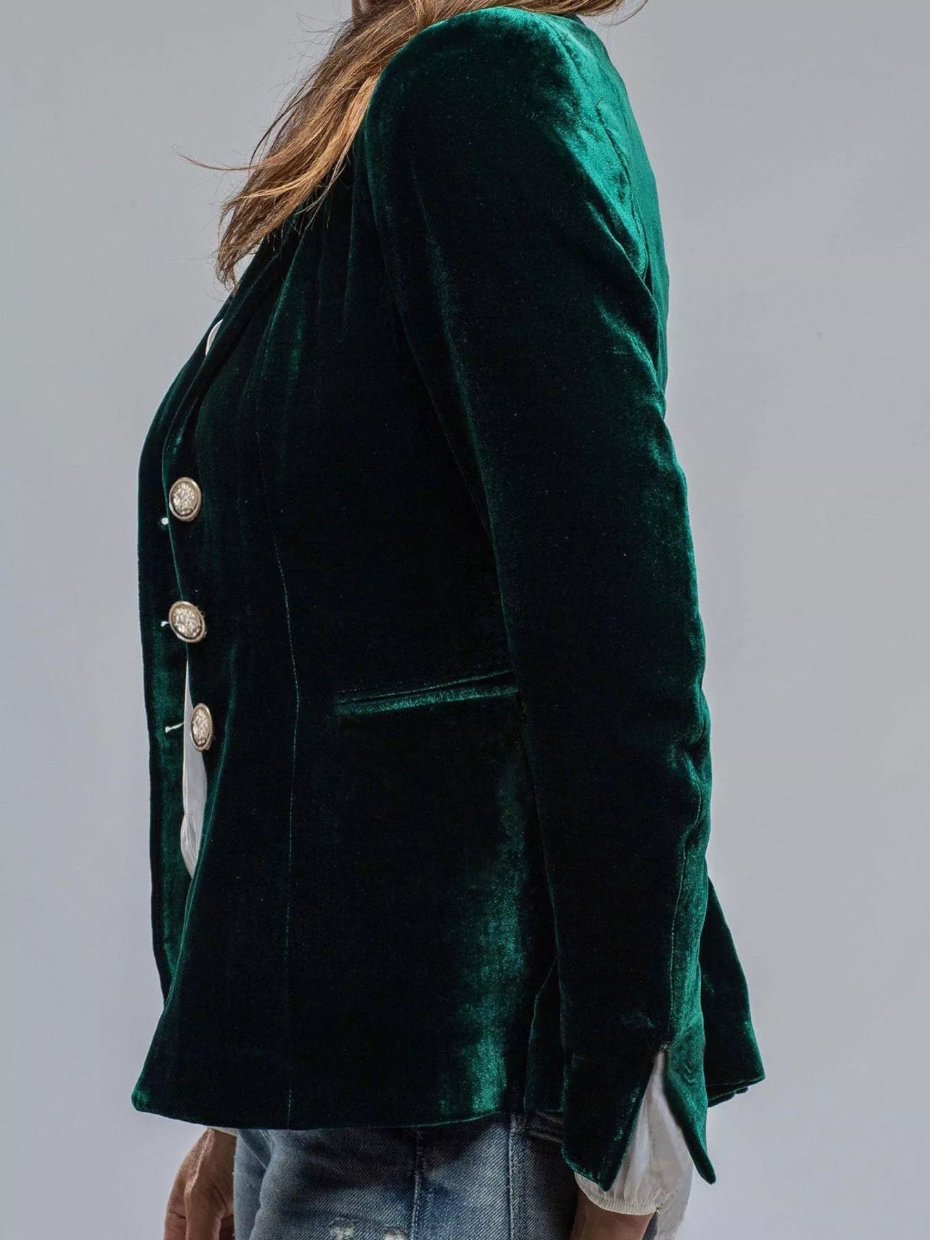 Velvet Lapel Collar Button Up Blazer - Flip Flop Dynasty