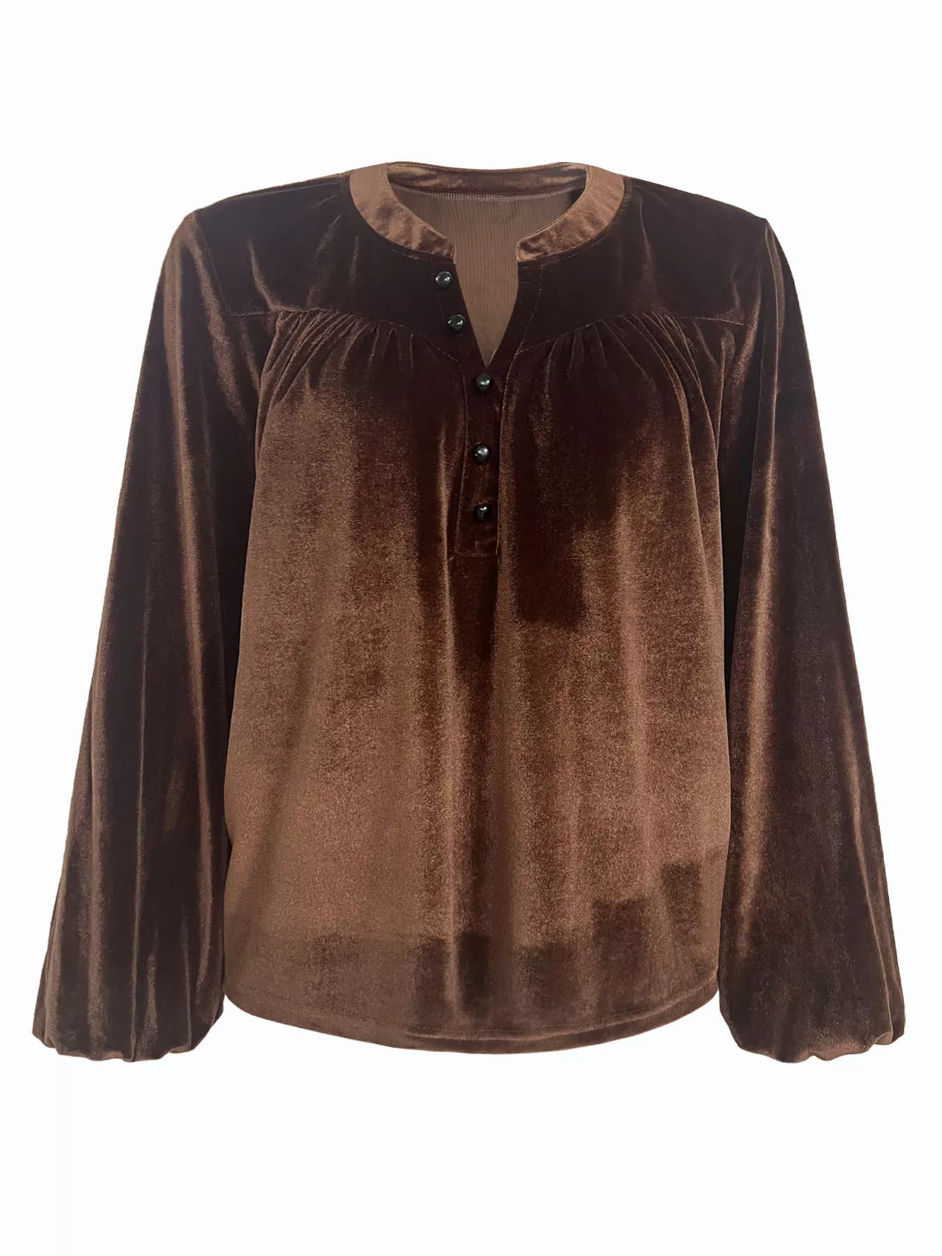Velvet Notched Long Sleeve Blouse - Flip Flop Dynasty