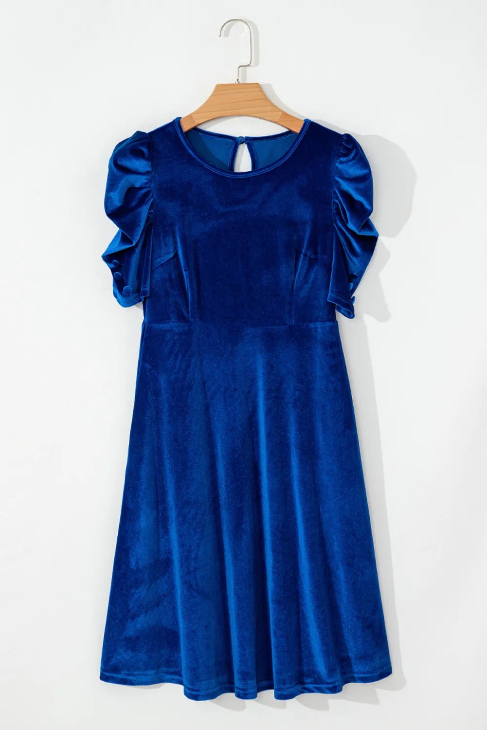 Velvet Round Neck Puff Sleeve Dress - Flip Flop Dynasty