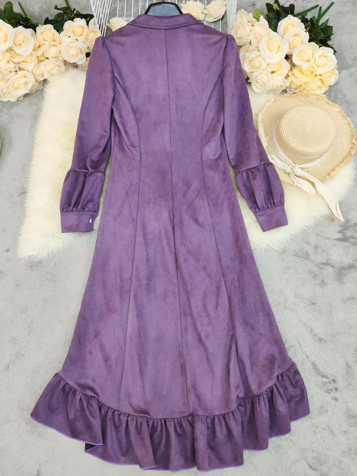 Velvet Ruffle Slit Midi Dress - Flip Flop Dynasty