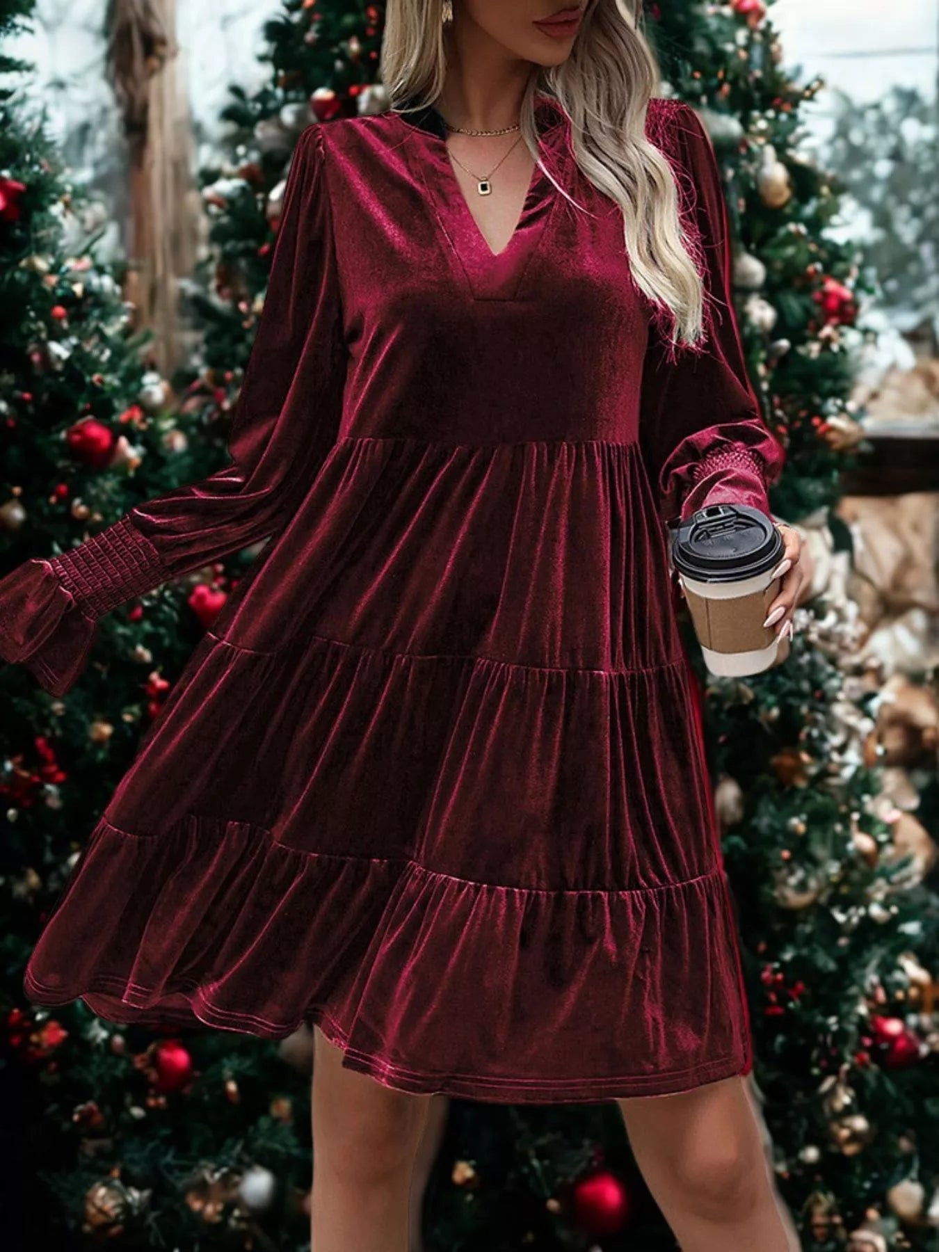 Velvet Tiered Notched Mini Dress - Flip Flop Dynasty