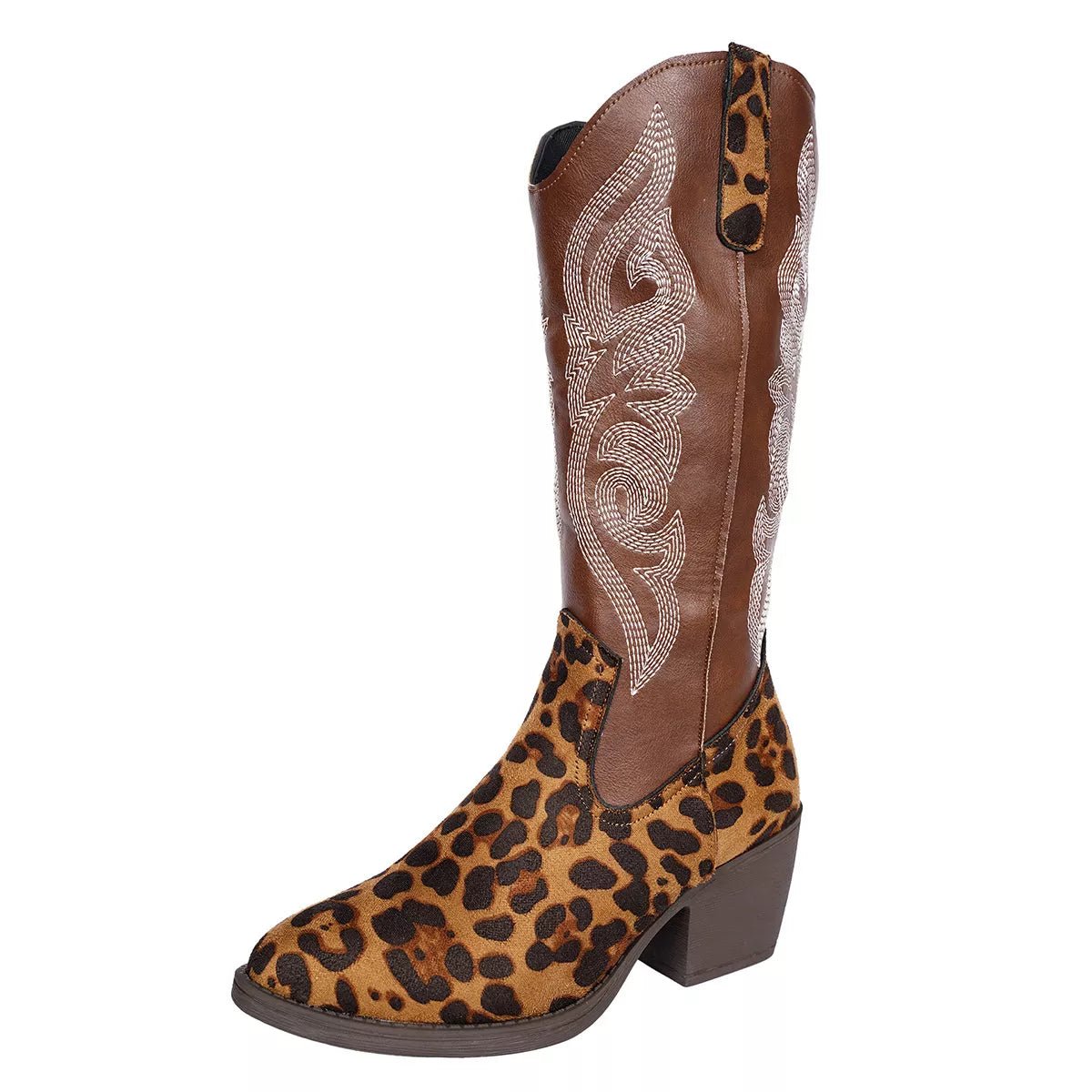 Western Embroidered Mid - Calf Boots - Flip Flop Dynasty