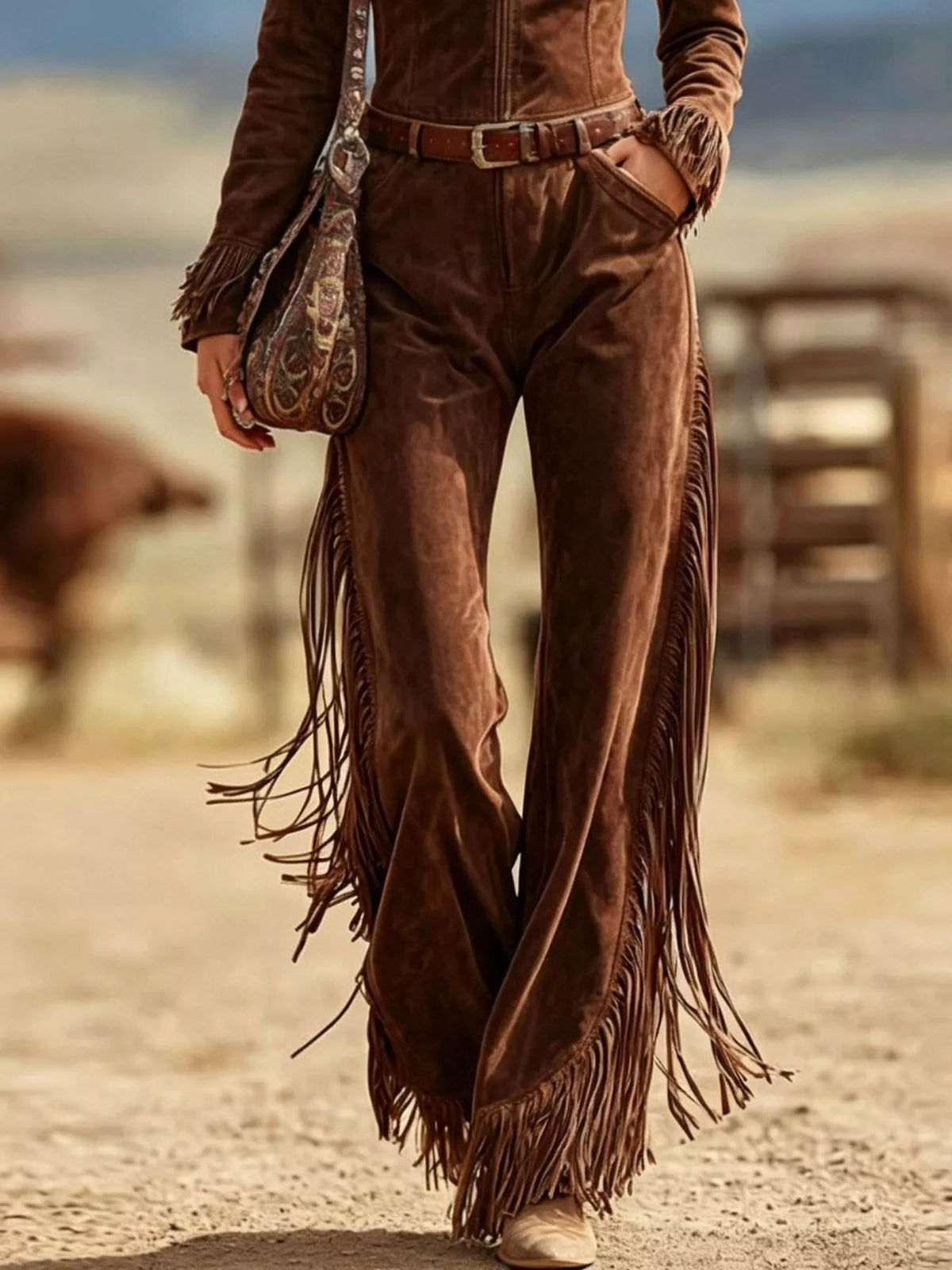 Western-Inspired Suede Fringe Jumpsuit with Zipper Front - Flip Flop Dynasty