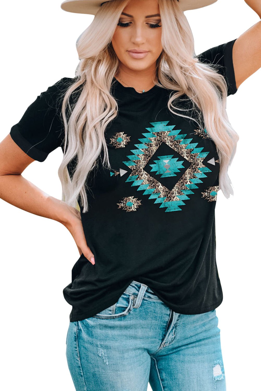 Western Printed Crewneck Graphic Tee - Flip Flop Dynasty
