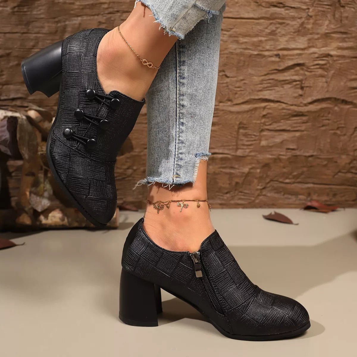 Woven Texture Button Decor Pumps - Flip Flop Dynasty
