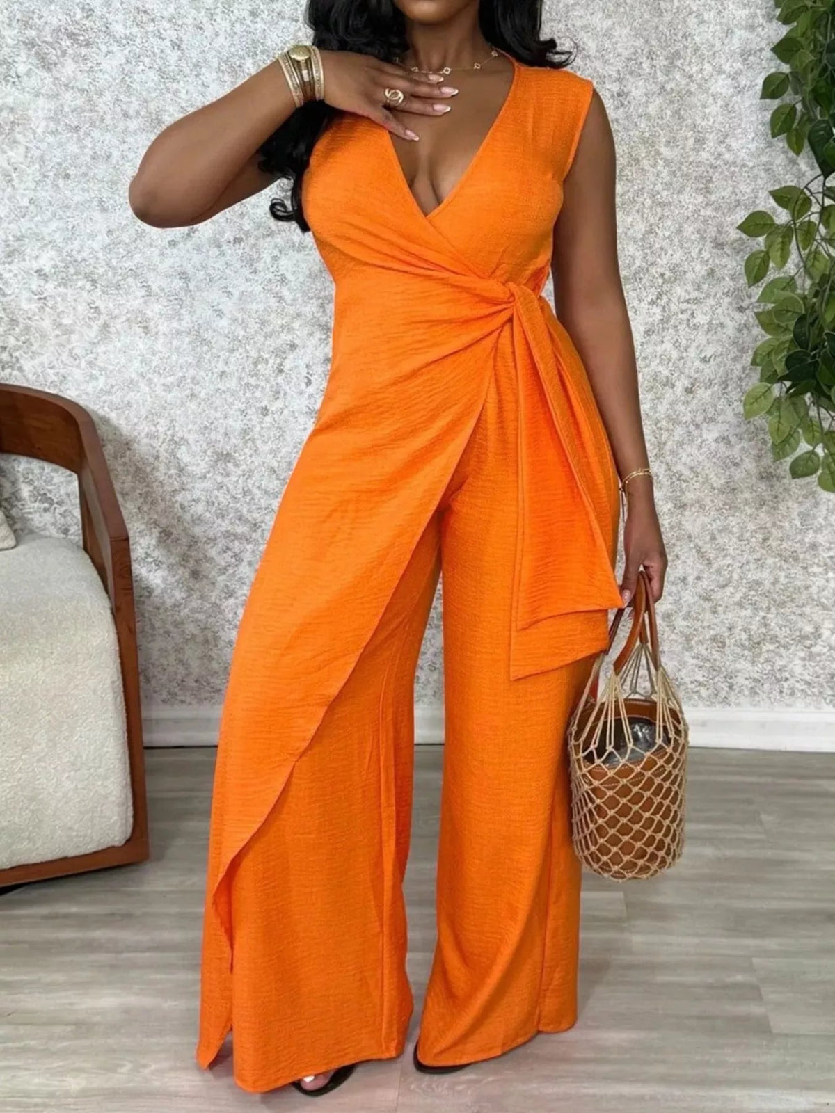 Wrap Front Wide Leg Jumpsuit - Flip Flop Dynasty